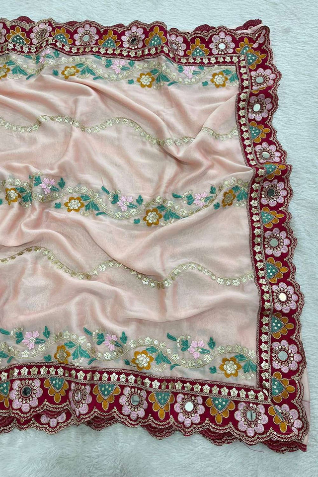 Peach Embroidered Silk Saree (ACA8421)