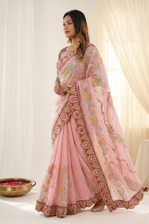 Pink Embroidered Silk Saree (ACA8422)