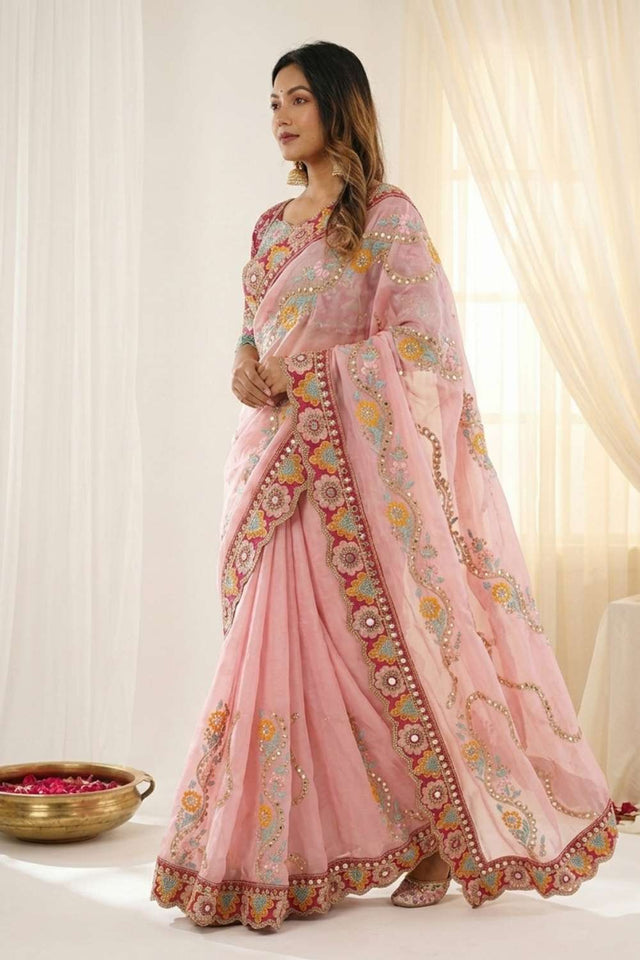 Pink Embroidered Silk Saree (ACA8422)