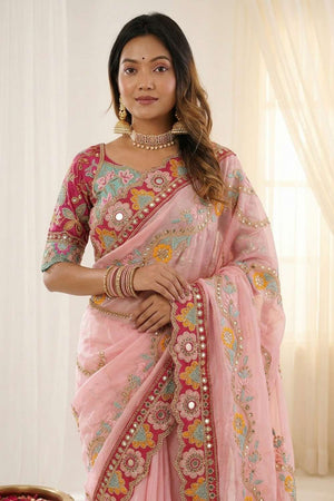 Pink Embroidered Silk Saree (ACA8422)