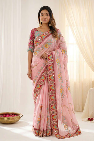 Pink Embroidered Silk Saree (ACA8422)