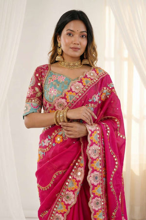 Pink Embroidered Silk Saree (ACA8423)