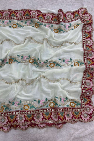 White Embroidered Silk Saree (ACA8424)