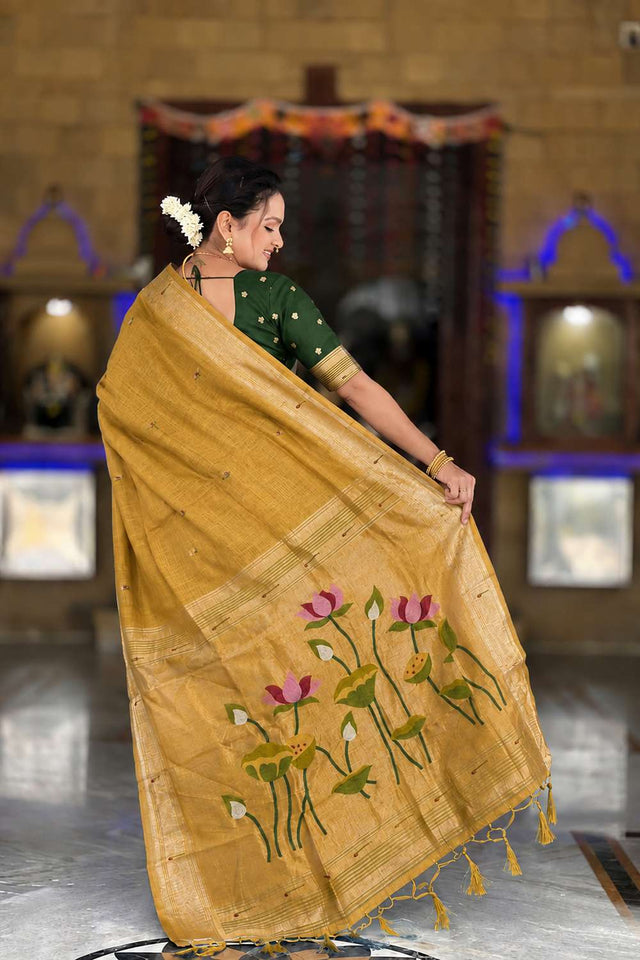 Mustard Woven Cotton Blend Saree (ACA8441)