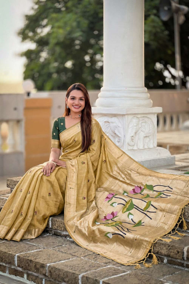 Mustard Woven Cotton Blend Saree (ACA8441)
