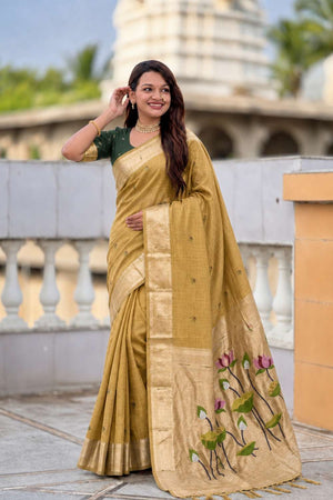 Mustard Woven Cotton Blend Saree (ACA8441)