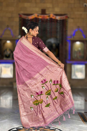 Pink Woven Cotton Blend Saree (ACA8442)