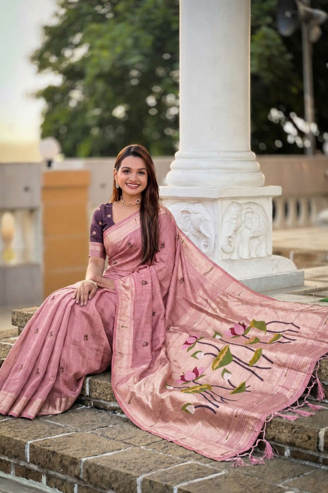 Pink Woven Cotton Blend Saree (ACA8442)