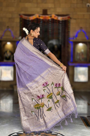 Lavender Woven Cotton Blend Saree (ACA8443)