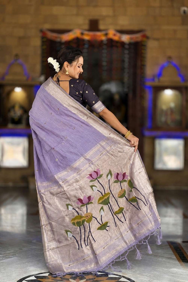 Lavender Woven Cotton Blend Saree (ACA8443)
