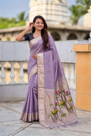 Lavender Woven Cotton Blend Saree (ACA8443)
