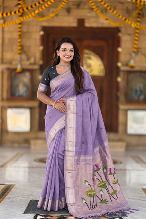 Lavender Woven Cotton Blend Saree (ACA8443)