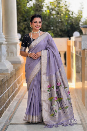 Lavender Woven Cotton Blend Saree (ACA8443)