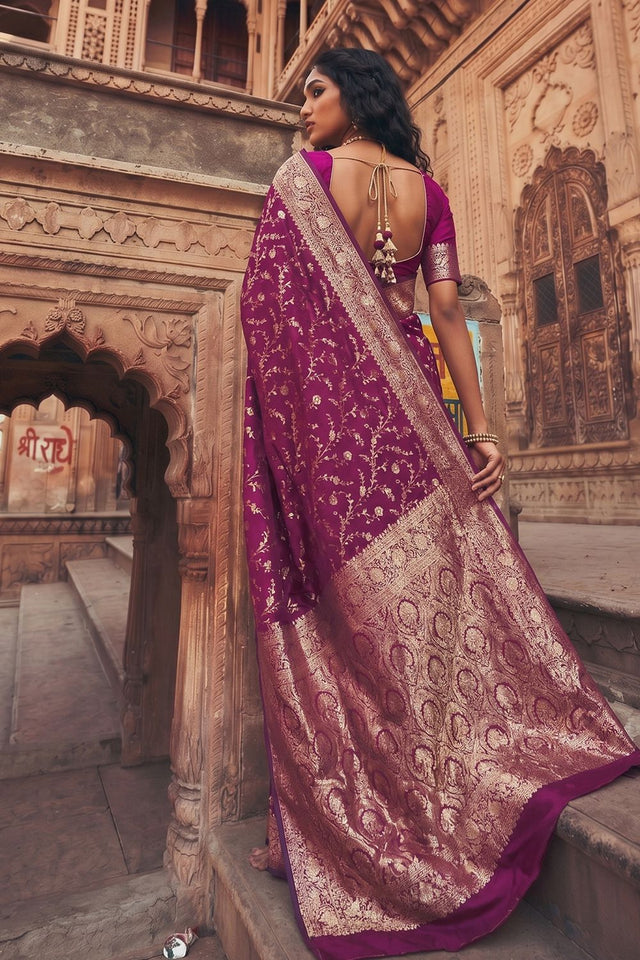 Wine Floral Woven Art Silk Saree (ACA8453)