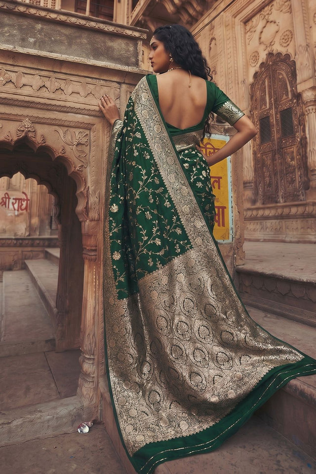 Green Floral Woven Art Silk Saree (ACA8455)