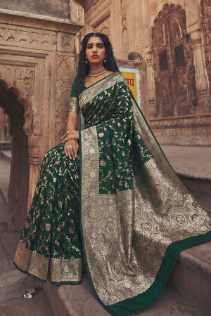 Green Floral Woven Art Silk Saree (ACA8455)