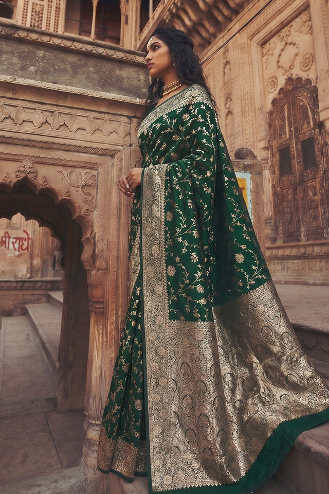 Green Floral Woven Art Silk Saree (ACA8455)