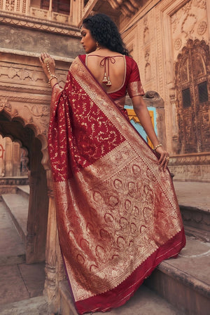 Maroon Floral Woven Art Silk Saree (ACA8457)