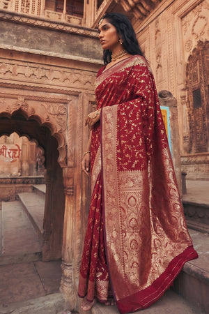 Maroon Floral Woven Art Silk Saree (ACA8457)