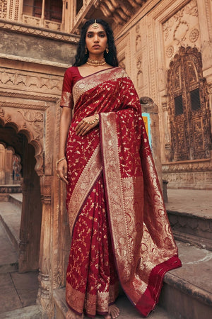 Maroon Floral Woven Art Silk Saree (ACA8457)