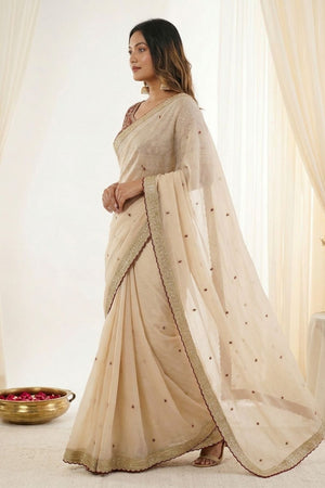 Beige Embroidered Silk Saree (ACA8458)