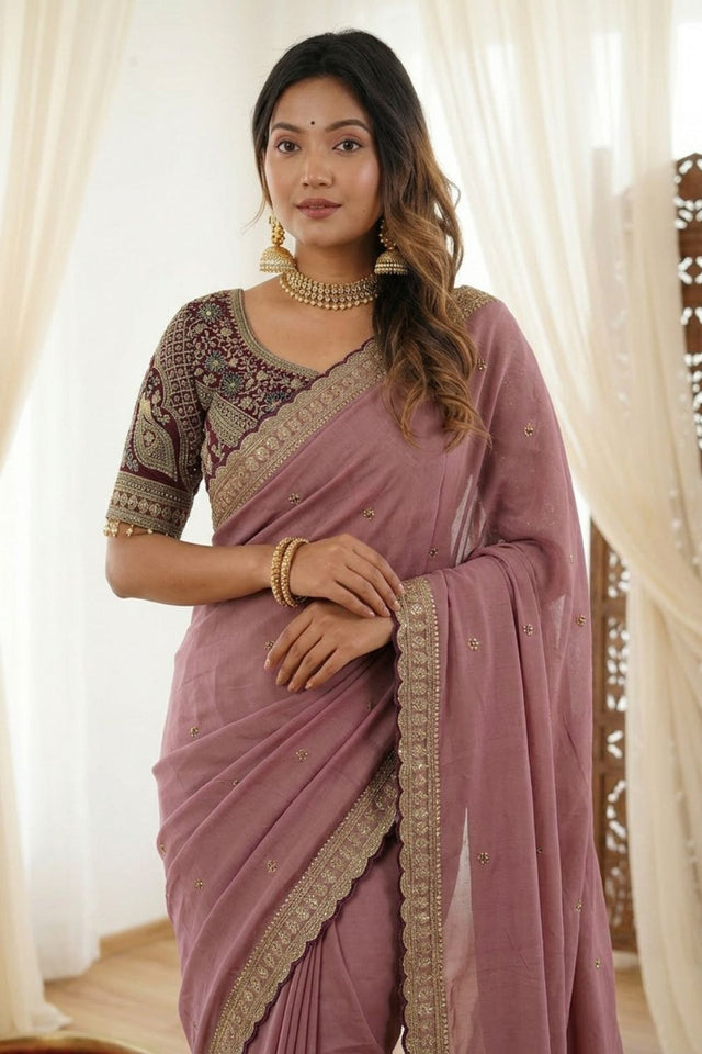 Mauve Embroidered Silk Saree (ACA8459)