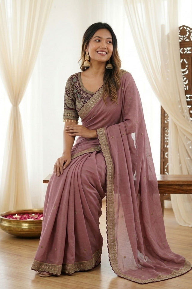 Mauve Embroidered Silk Saree (ACA8459)