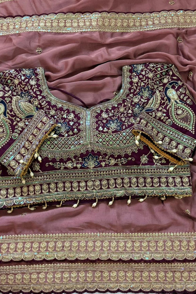 Mauve Embroidered Silk Saree (ACA8459)