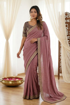 Mauve Embroidered Silk Saree (ACA8459)