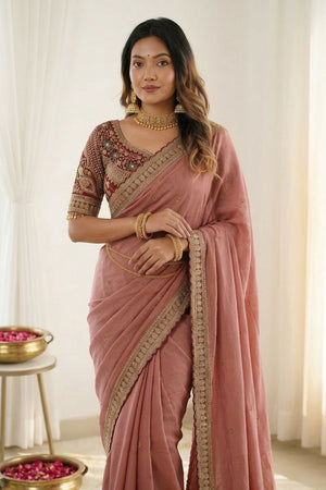 Pink Embroidered Silk Saree (ACA8460)