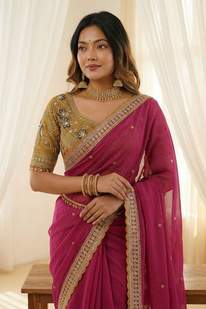 Maroon Embroidered Silk Saree (ACA8462)
