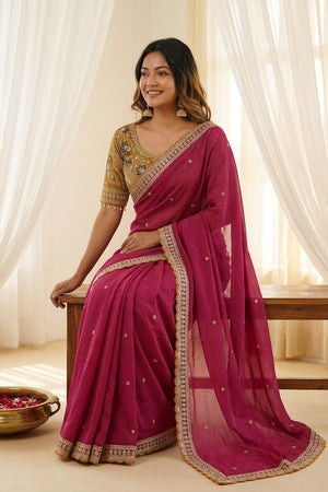 Maroon Embroidered Silk Saree (ACA8462)