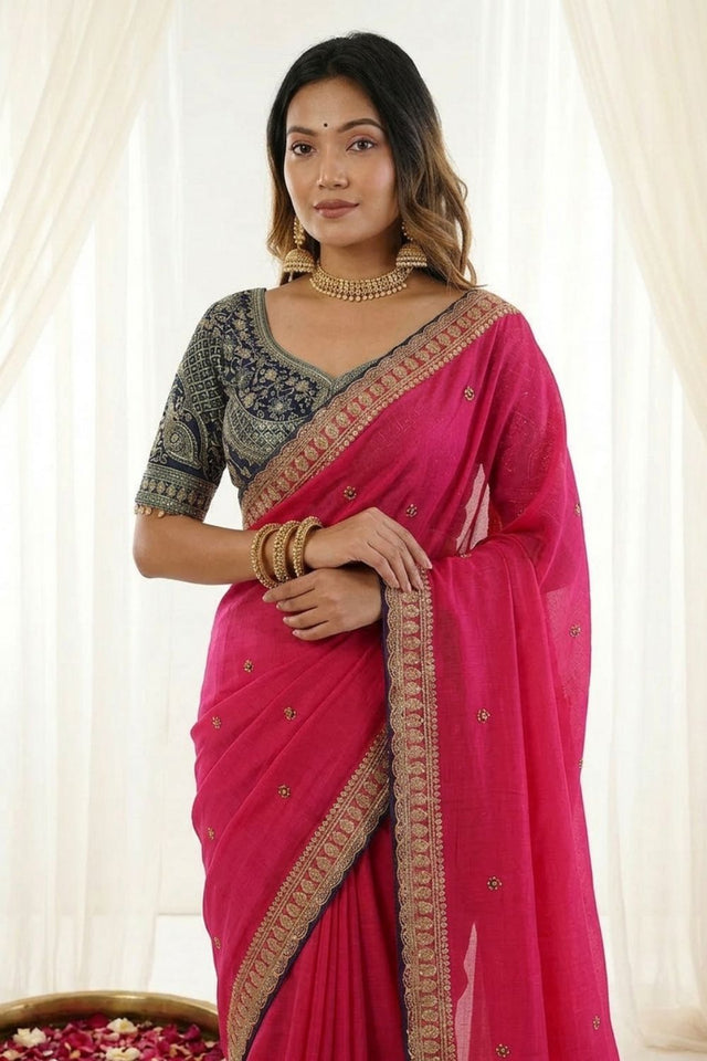 Pink Embroidered Silk Saree (ACA8463)