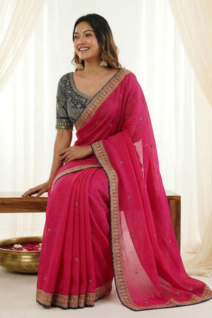 Pink Embroidered Silk Saree (ACA8463)
