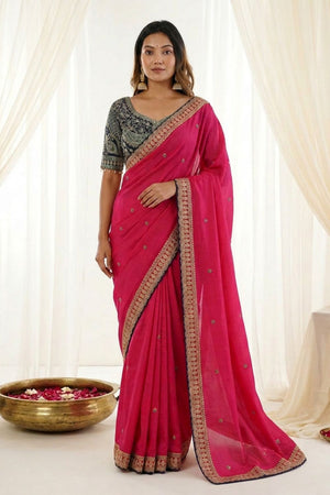 Pink Embroidered Silk Saree (ACA8463)
