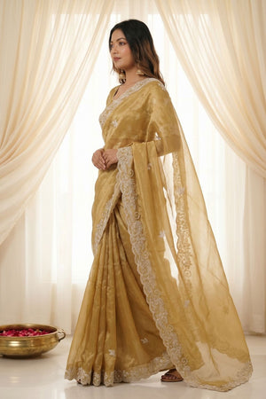 Gold Embroidered Satin Saree (ACA8464)