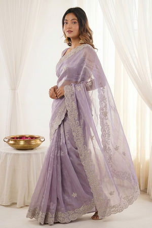 Lavender Embroidered Satin Saree (ACA8466)