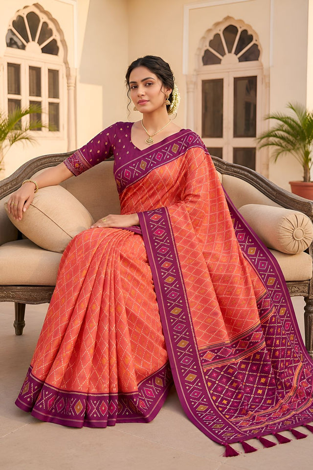 Orange Woven Silk Saree (ACA8468)