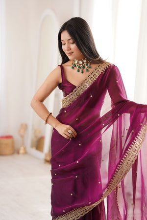 Maroon Sequin with Embroidered Satin Saree (ACA8487)