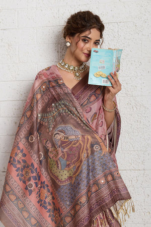 Pink Woven with Printed Linen Saree (ACA8490)