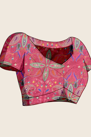 Multi-Color Woven with Printed Linen Saree (ACA8491)