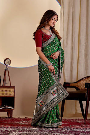 Green Printed with Embroidered Silk Saree (ACA8494)