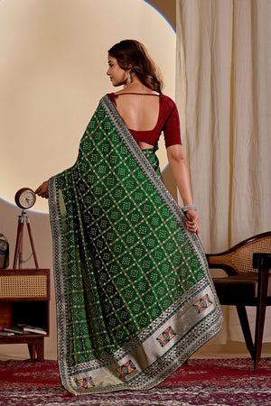 Green Printed with Embroidered Silk Saree (ACA8494)