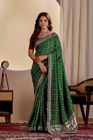 Green Printed with Embroidered Silk Saree (ACA8494)
