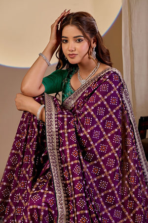 Wine Printed with Embroidered Silk Saree (ACA8498)