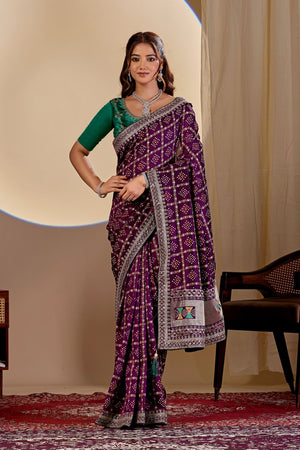 Wine Printed with Embroidered Silk Saree (ACA8498)