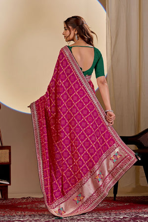 Pink Printed with Embroidered Silk Saree (ACA8499)
