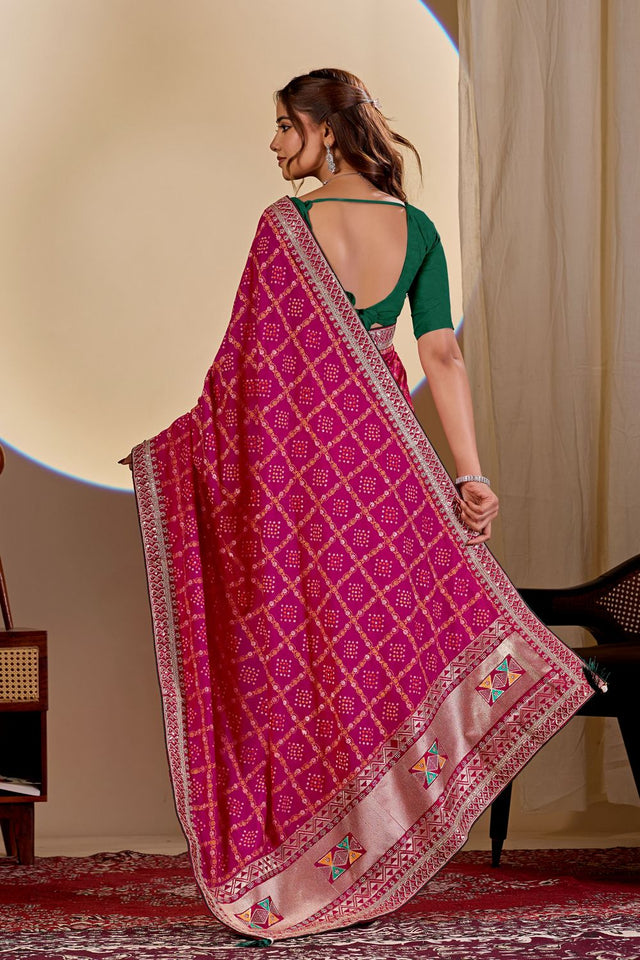Pink Printed with Embroidered Silk Saree (ACA8499)