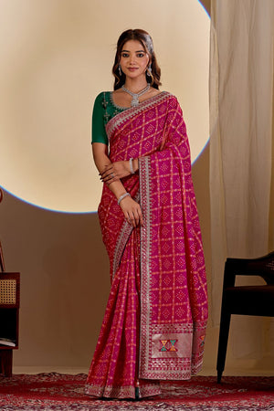 Pink Printed with Embroidered Silk Saree (ACA8499)