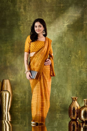 Yellow Printed Chiffon Ready to Wear Saree (ACA8500)